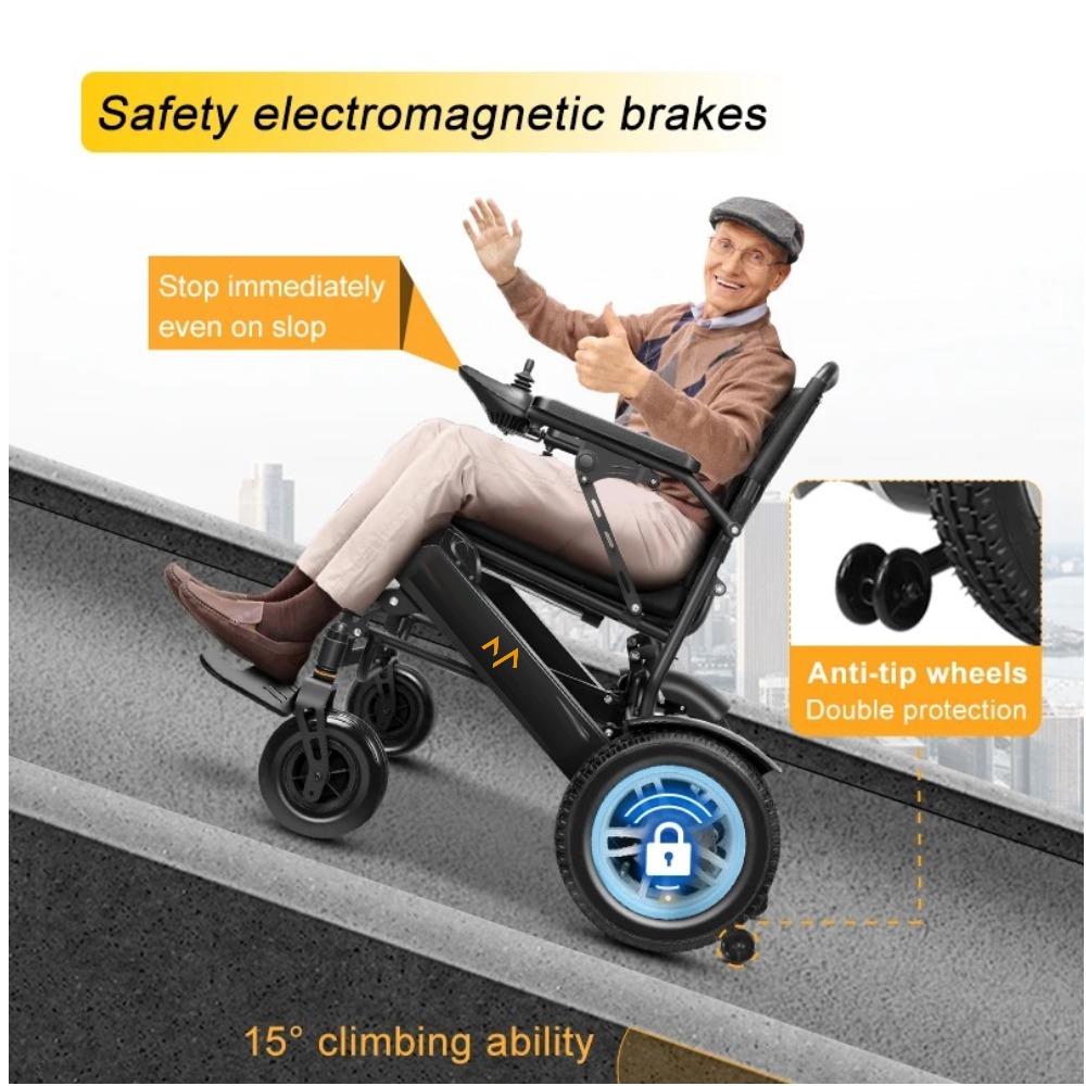 7MD Portable Foldable Electric Wheelchair Smooth Ride for Disabled & Elderly Travel