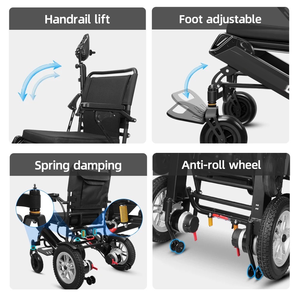 7MD Portable Foldable Electric Wheelchair Smooth Ride for Disabled & Elderly Travel