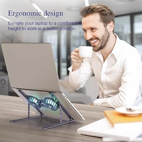 7MD Aluminum Alloy Cooling Bracket Portable Foldable Laptop Stand with 2 Cooling Fans Adjustable Laptop Cooling Stand |7MD263|