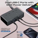 Promate 65W GaNFast 6-in-1 Power Delivery Charging Station with 3250W Dual AC Socket Perfect for Home & Travel |PowerBrix2-GaN65|