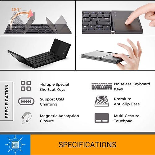 7MD Small Lightweight Tri-Fold Magnetic Suction Touch 64 Keys Keyboard |7MD2442|