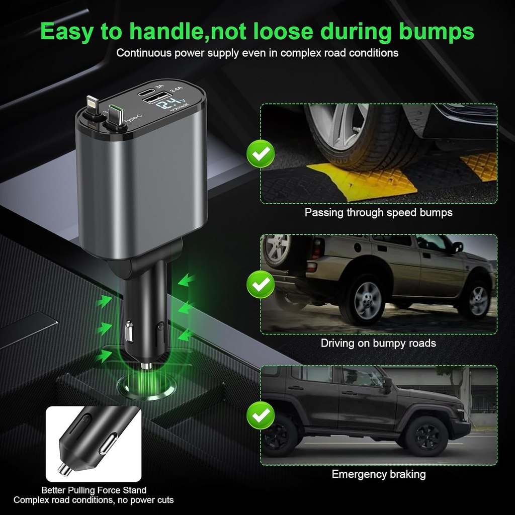 7MD 2 in1 Super Fast Charger with Telescopic Cable Built-in Fuse and Multi-Phones Charging Capacity 120W