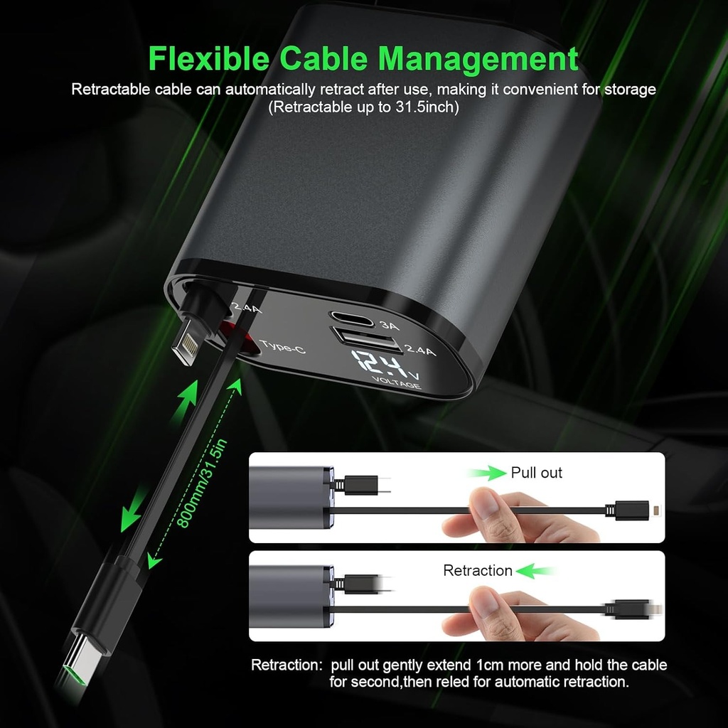 7MD 2 in1 Super Fast Charger with Telescopic Cable Built-in Fuse and Multi-Phones Charging Capacity 120W