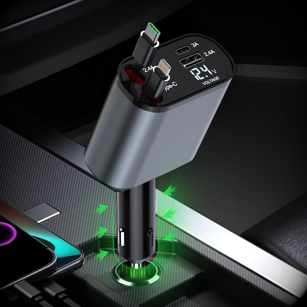 7MD 2 in1 Super Fast Charger with Telescopic Cable Built-in Fuse and Multi-Phones Charging Capacity 120W