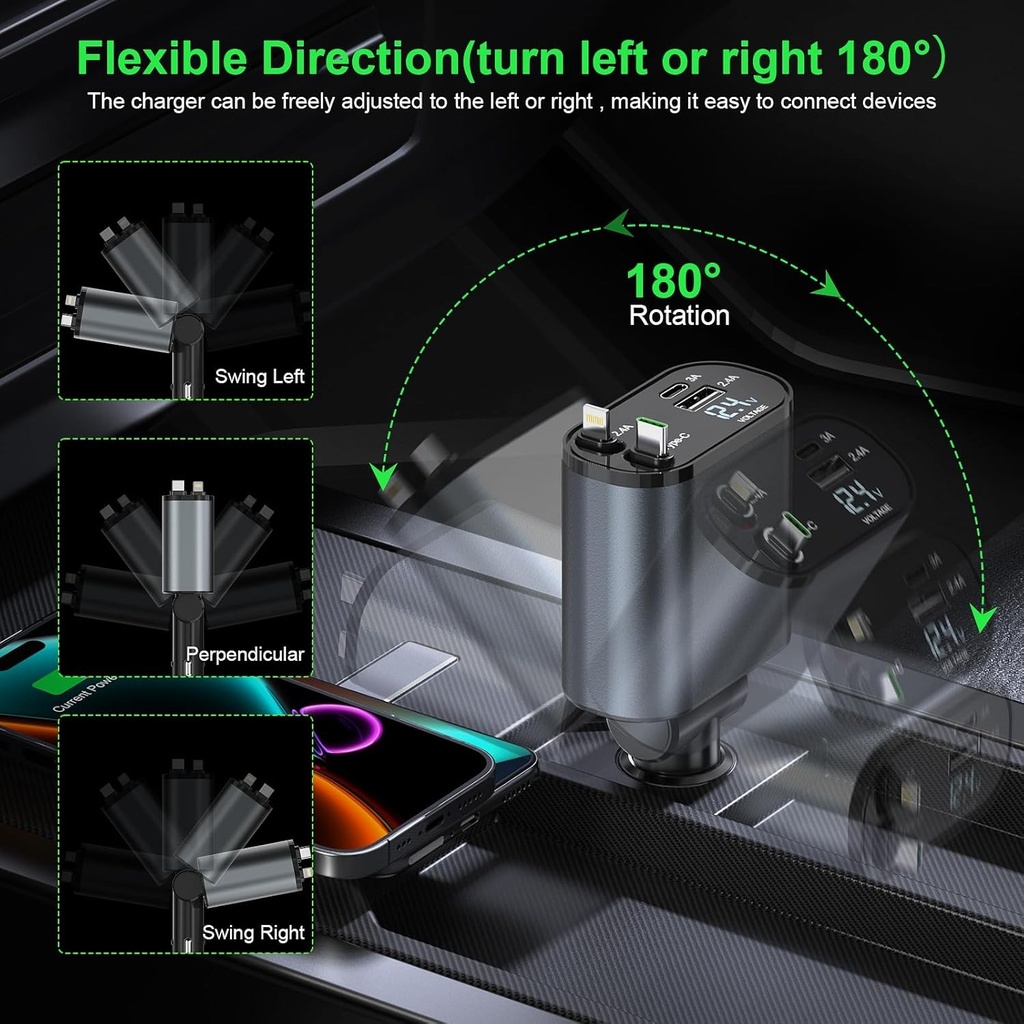 7MD 2 in1 Super Fast Charger with Telescopic Cable Built-in Fuse and Multi-Phones Charging Capacity 120W