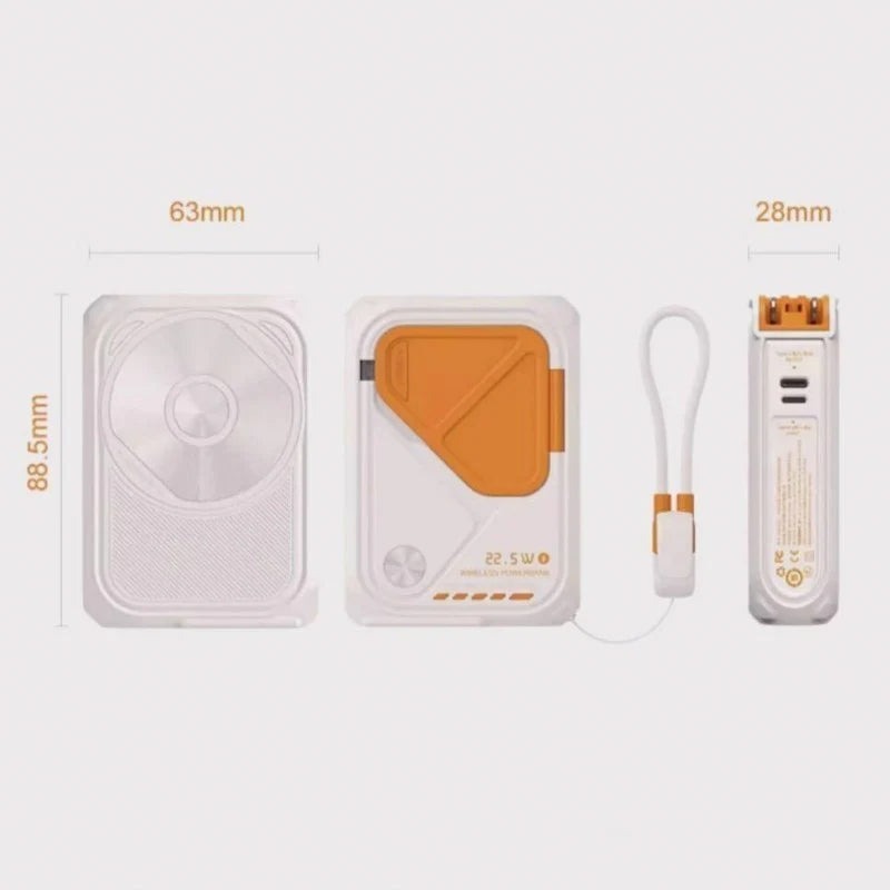 7MD 5-in-1 10000mAh 15W Wireless Charging USB-A Output Built-in Type-C Cable Fast Charging 7md Power Bank |7MD2444|
