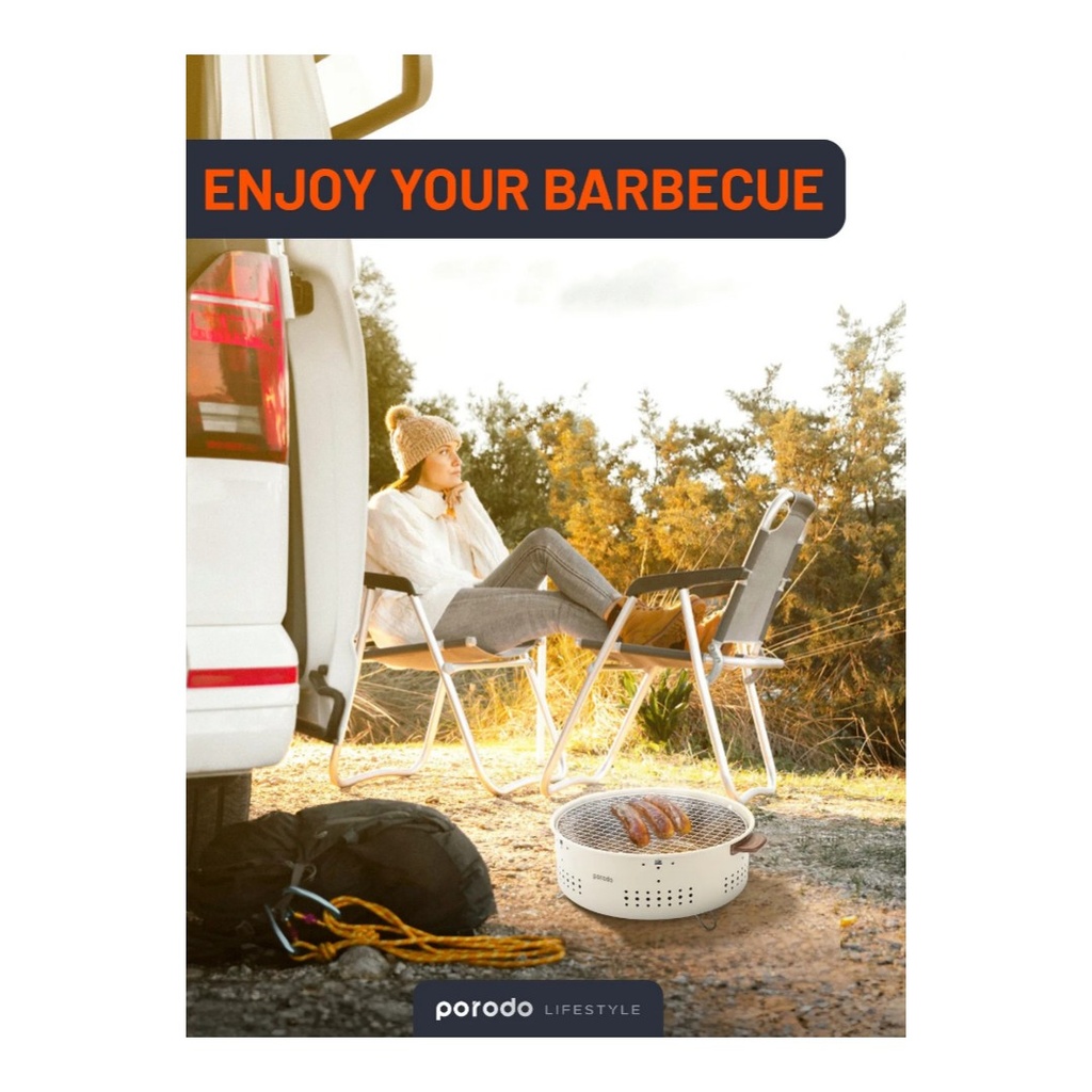 Porodo Lifestyle Camping Mini Portable Outdoor Round BBQ/Charcoal Grill - Light Brown |PD-LCMORG-LTBR|