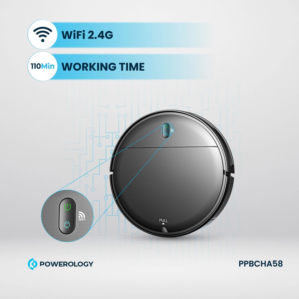 Powerology Smart RoboVac with Vacuum & Mop 2000Pa Suction and Precise Navigation |PP058||PPBCHA58|