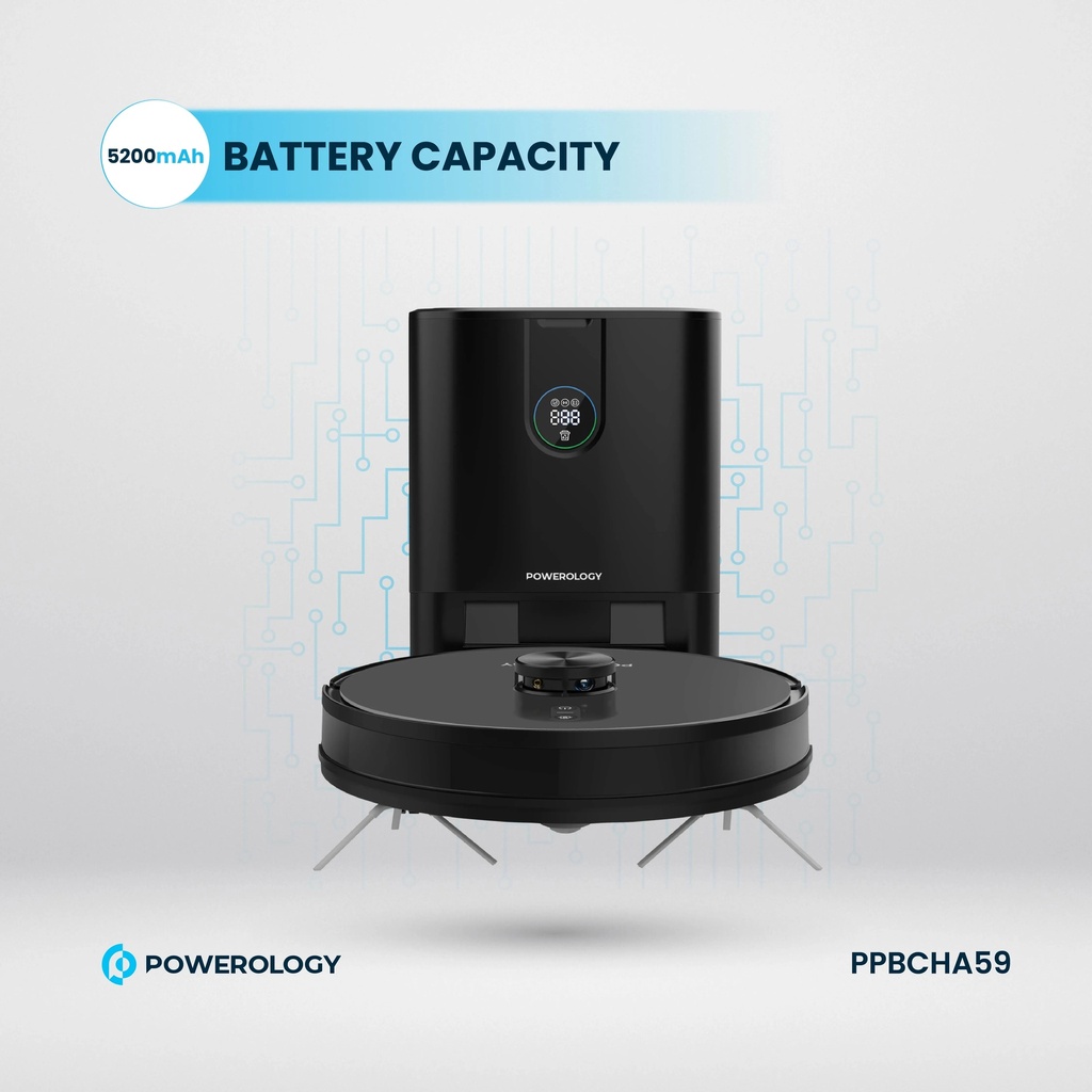 Powerology Smart Station Robot Vacuum & Mop 180 Min Working time 4000Pa Suction Auto Disposal ToF Lidar Positioning |PP059||PPBCHA59|