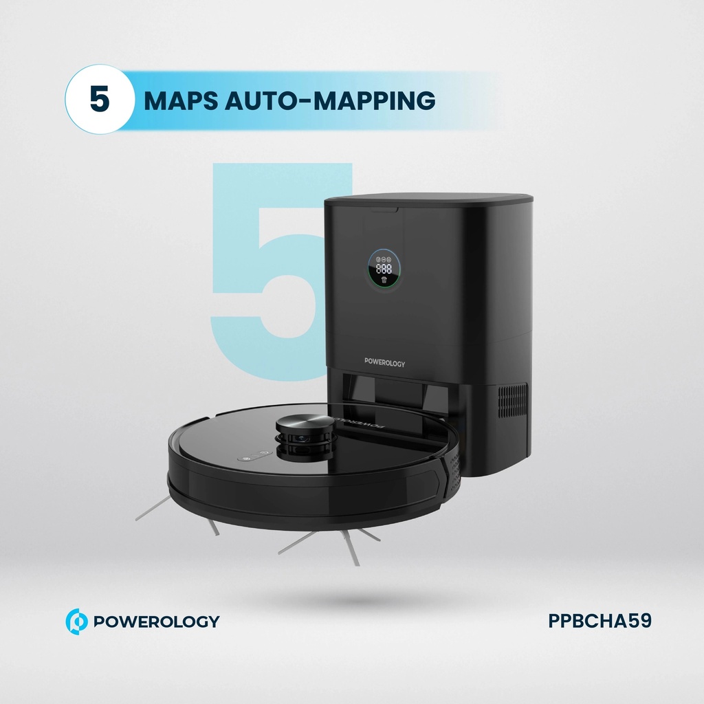 Powerology Smart Station Robot Vacuum & Mop 180 Min Working time 4000Pa Suction Auto Disposal ToF Lidar Positioning |PP059||PPBCHA59|