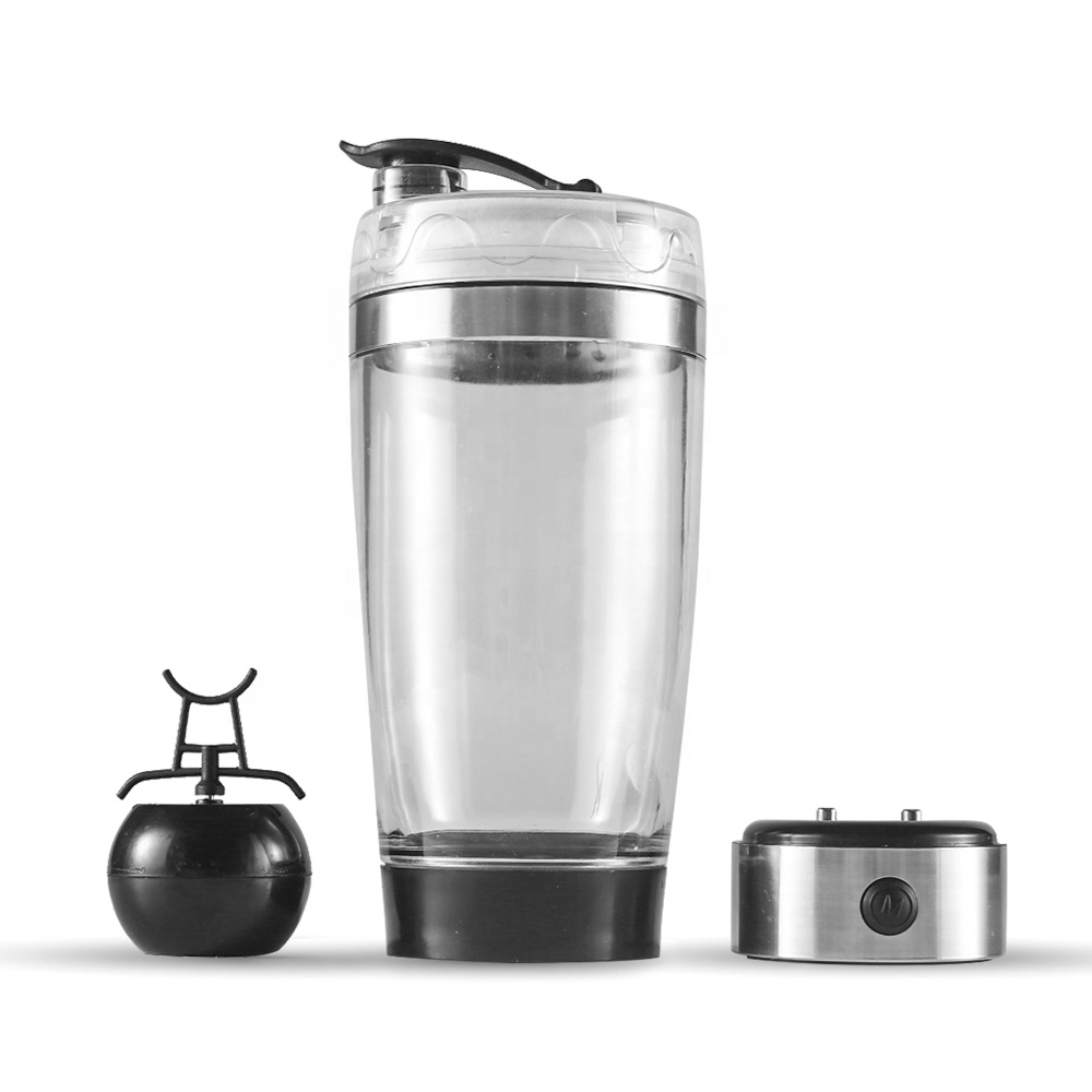 Toofeel magnetic Transparent Dual Scale 450ml Battery Powered Plastic BPA Free Protein Shaker Bottle Bottledjoy With Mute Motor (white)