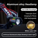 Ultra Bright Aluminum Alloy Headlamp with 7 Lighting Modes Telescopic Zoom and Power Bank Function