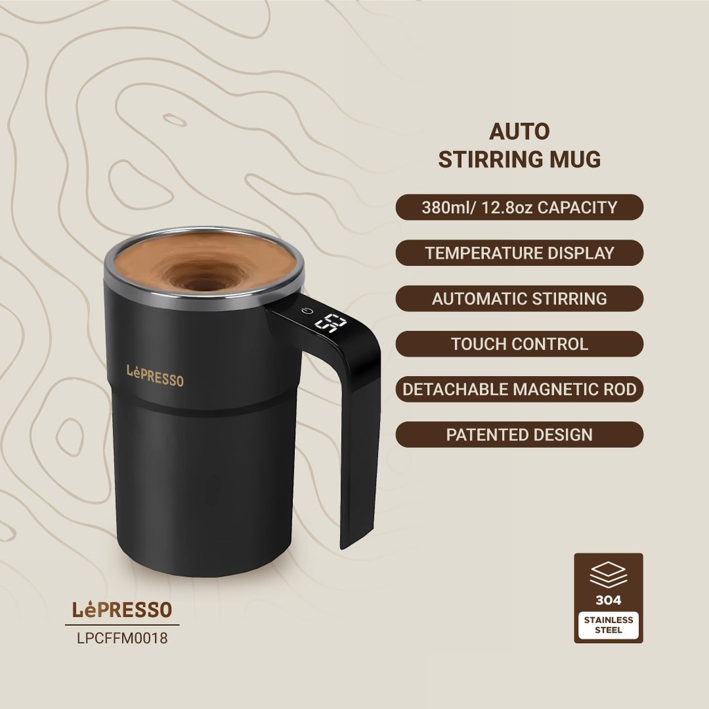 LePresso Stirmagic Auto Stirring Mug Type-C Charging Port Touch Control 304 Stainelss Steel  - Black |LP018||LPCFFM0018|