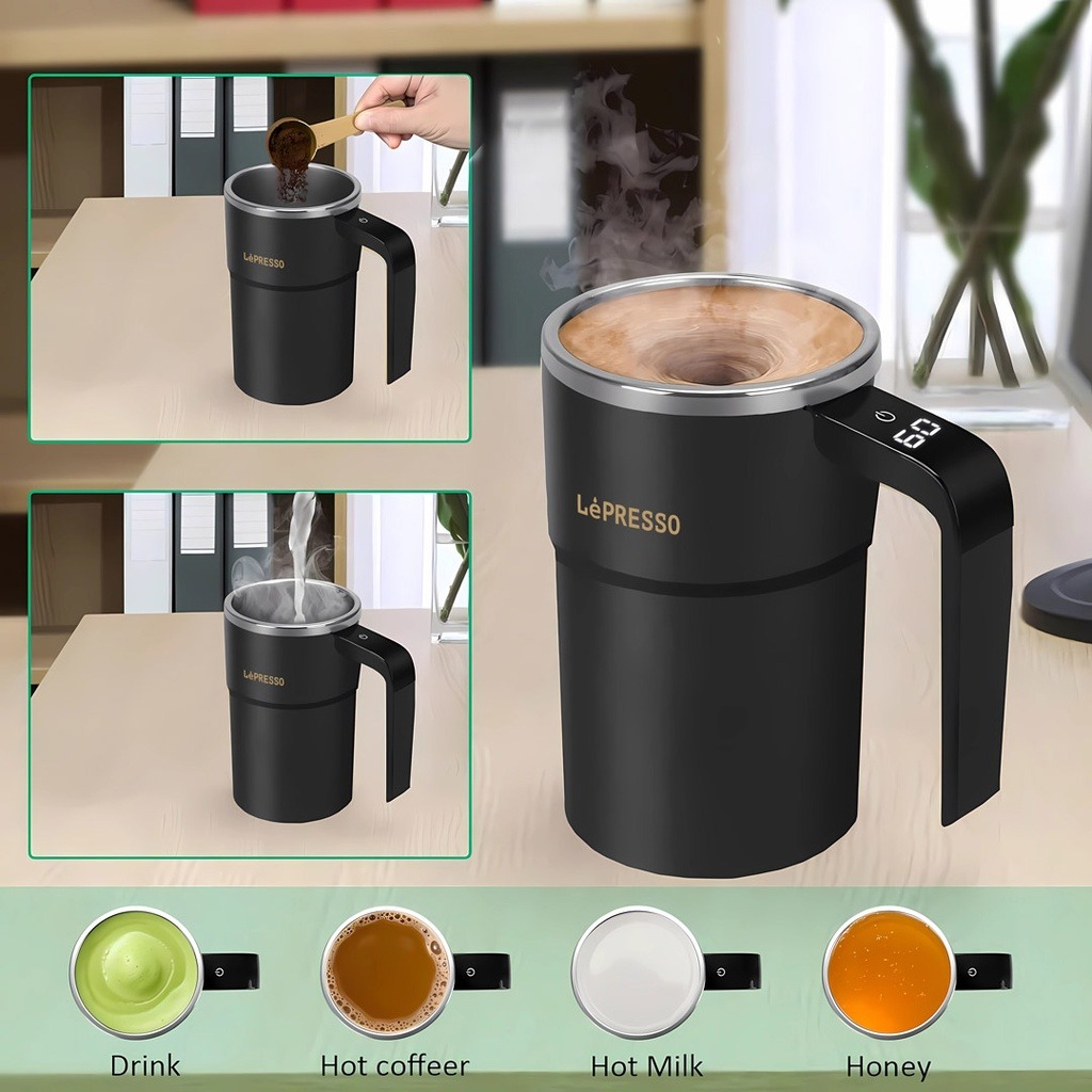 LePresso Stirmagic Auto Stirring Mug Type-C Charging Port Touch Control 304 Stainelss Steel  - Black |LP018||LPCFFM0018|