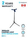 Powerology 2600mAh Camping Light with Tripod Stand 4 Modes Magnetic Head IPX4 Waterproof and Solar Charging |PWCSFTLDL|