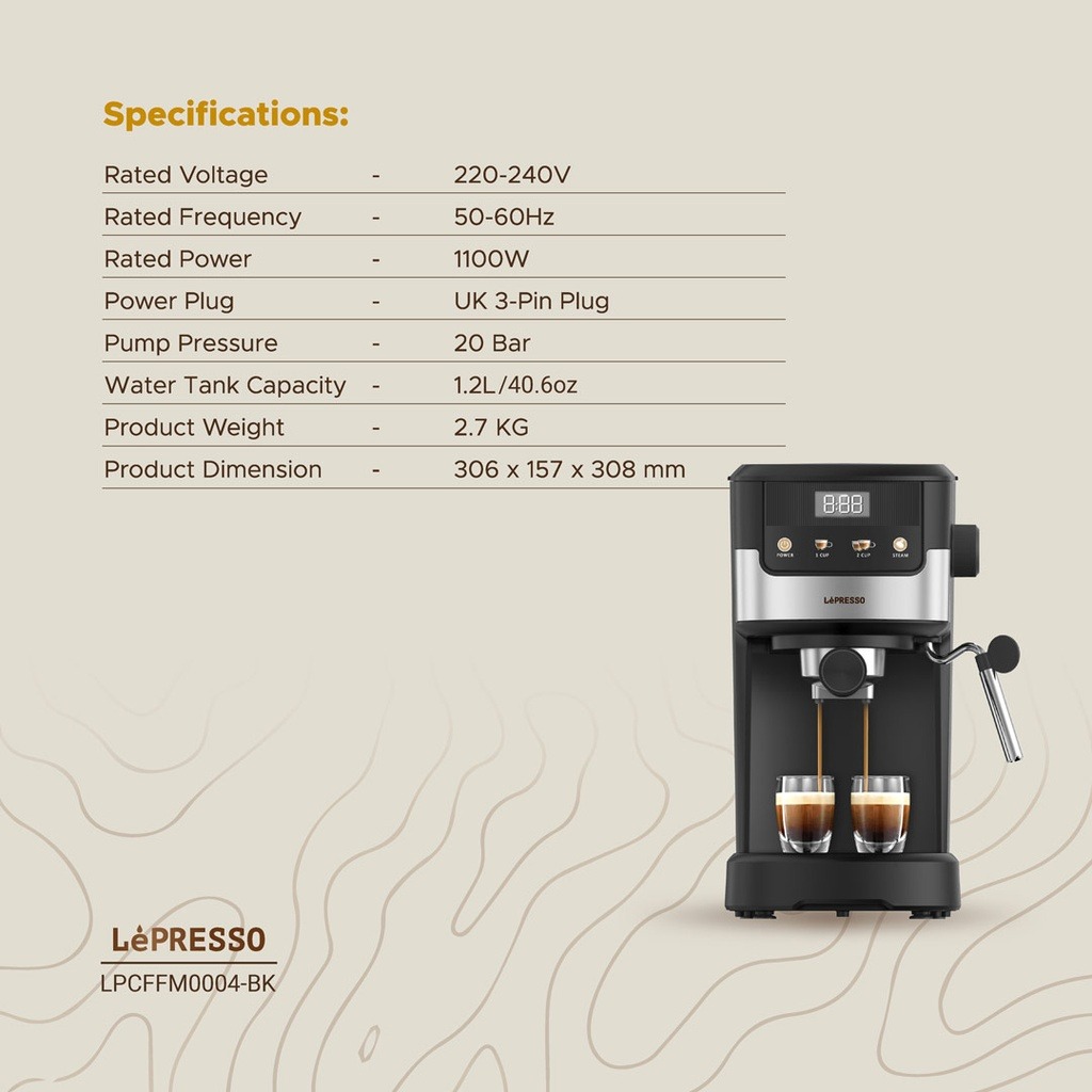 Lepresso Suprema Espresso Machine Advanced Touch Display Milk Steamer & Intuitive Controls |LP004||LPCFFM0004-BK|