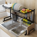 Black 65/85cm Stainless Steel Kitchen Dish Rack U Shape Sink Drain Rack Two layers Kitchen Organizer Shelf Storage Holder