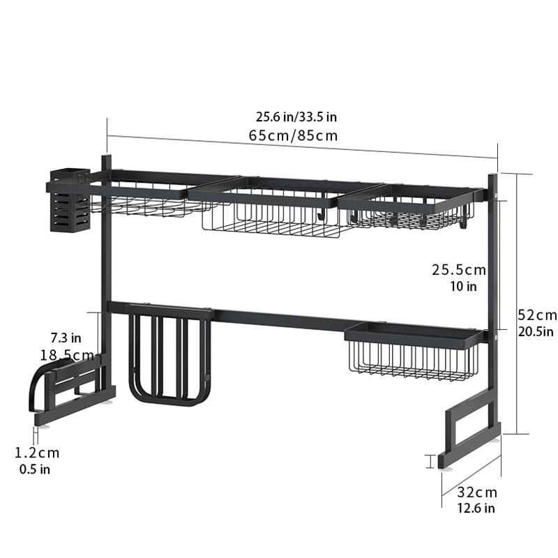 Black 65/85cm Stainless Steel Kitchen Dish Rack U Shape Sink Drain Rack Two layers Kitchen Organizer Shelf Storage Holder