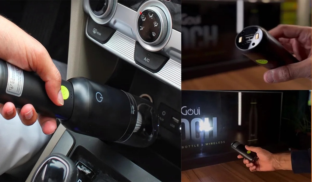 Goui 3 in 1 Vacuum Compact & High-Power Suction With Portable Car Vacuum Cleaner 4000mAh Detachable Power Bank and Flashlight |G-EBVACUUM-K|