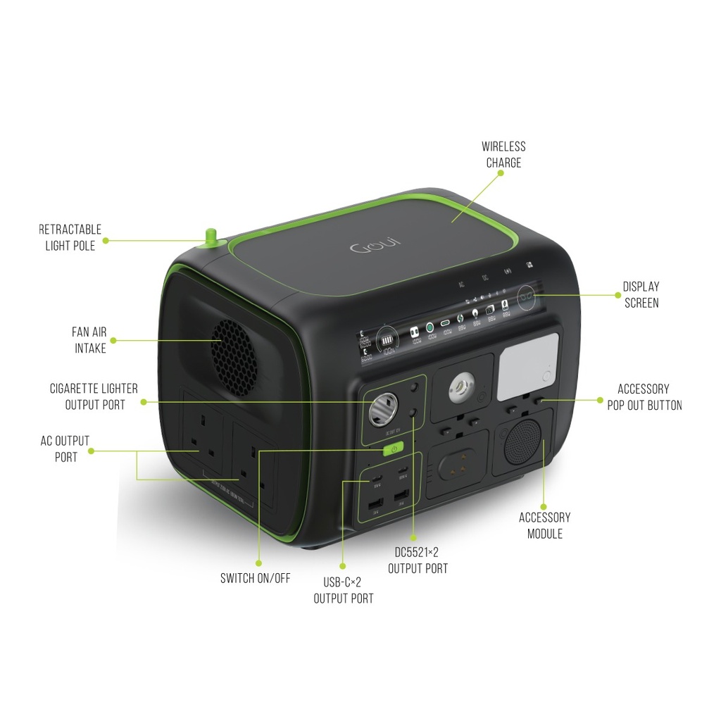 Goui Beast 800W Smartest Portable Power Station Advanced 512WH LiFePO4 Power Source with Voice Control & Smart Tech |G-PB800-K|