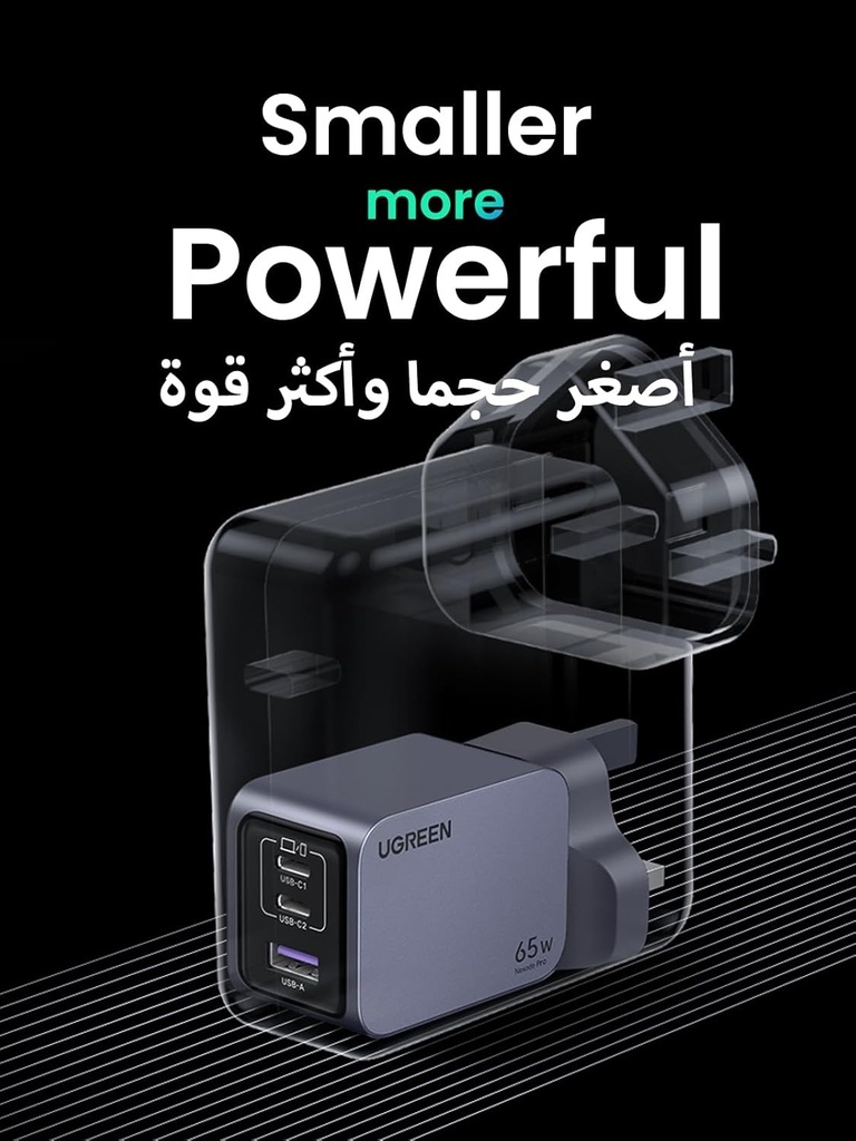 UGREEN Nexode Pro 65W 3 Port GaN Fast Charger with Intelligent Power Distribution Higher Efficiency and Advanced GaN II Technology |X755|