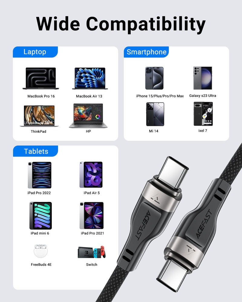 ACEFAST High Power 60W 1.2m Anti-Tangle Magnetic USB-C to USB-C Fast Charging Data Cable |C11-03|