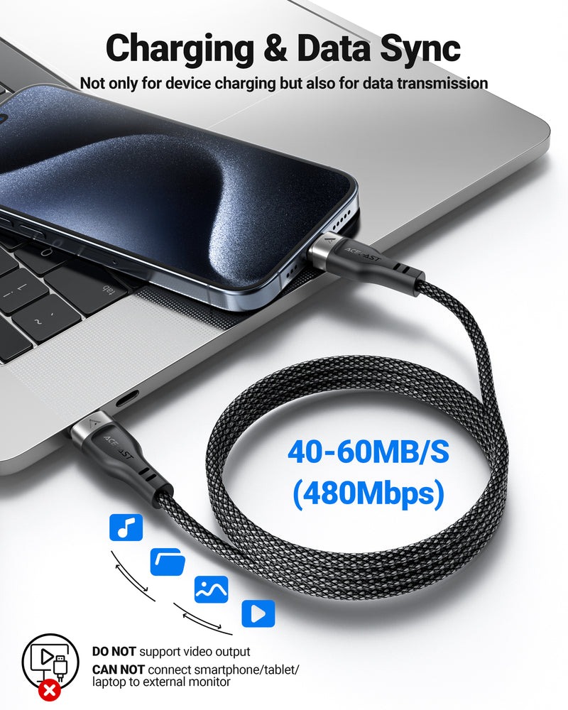 ACEFAST High Power 60W 1.2m Anti-Tangle Magnetic USB-C to USB-C Fast Charging Data Cable |C11-03|
