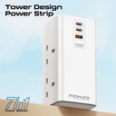 Promate 70W 7 in 1 Fireproof Multi Port Charging Station With 2500W Quad AC Sockets |PowerTower-70W|