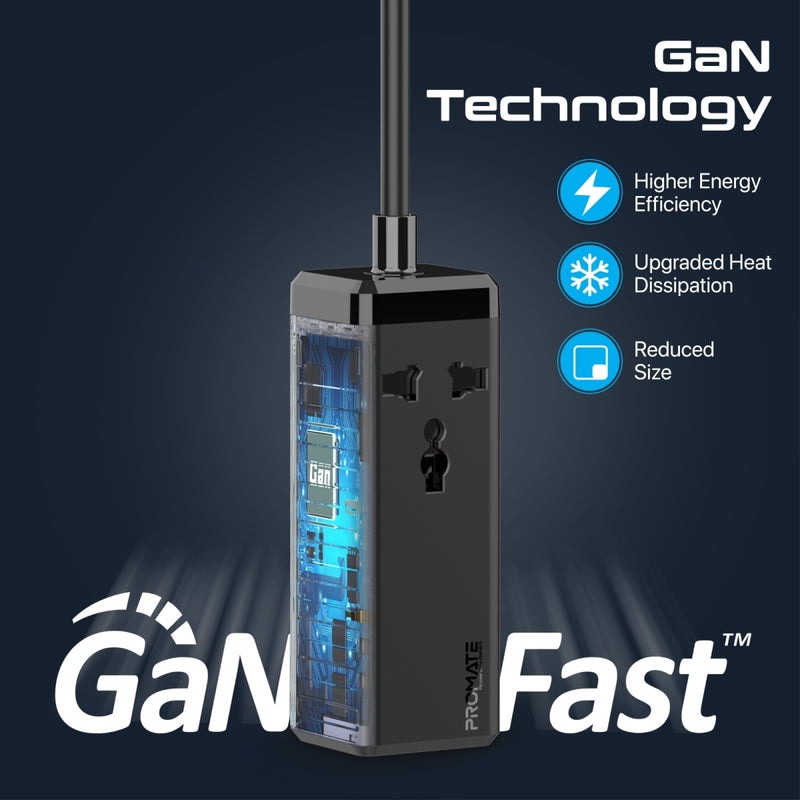 Promate 65W GaNFast Multi Port Power Strip With Universal AC Socket |PowerBrix-GaN65|