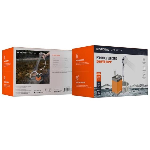 Porodo Lifestyle Portable Electric Shower Pump - Orange |LFST021||PD-LFST021-OG|
