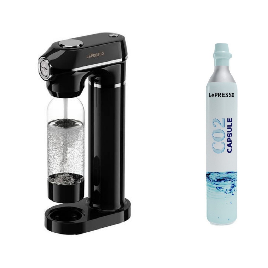 7MD Package Contains 1 x Lepresso Carbonator Instant Sparkling Water Maker with Pressure Gauge and 1 x LePresso CO2 Capsule For Sparkling Water