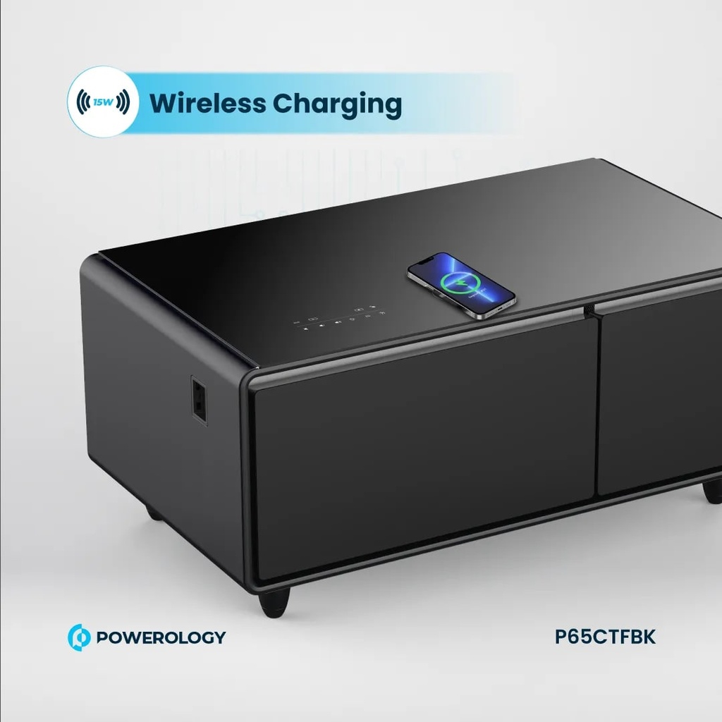 Powerology 93L Fridge Coffee Table with LED Touch Control and HiFi Bluetooth Speakers  |P93CTFBK|