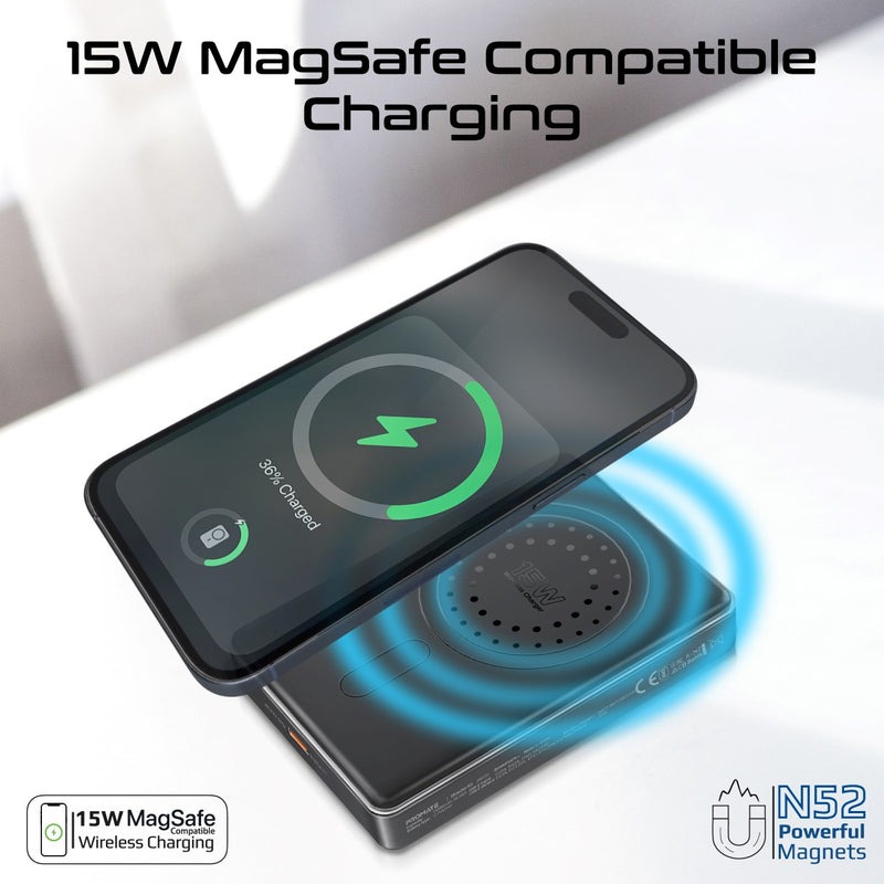 Promate Ultra Compact Aluminum Crafted MagSafe Compatible Wireless Charging PowerBank |Blade-10|