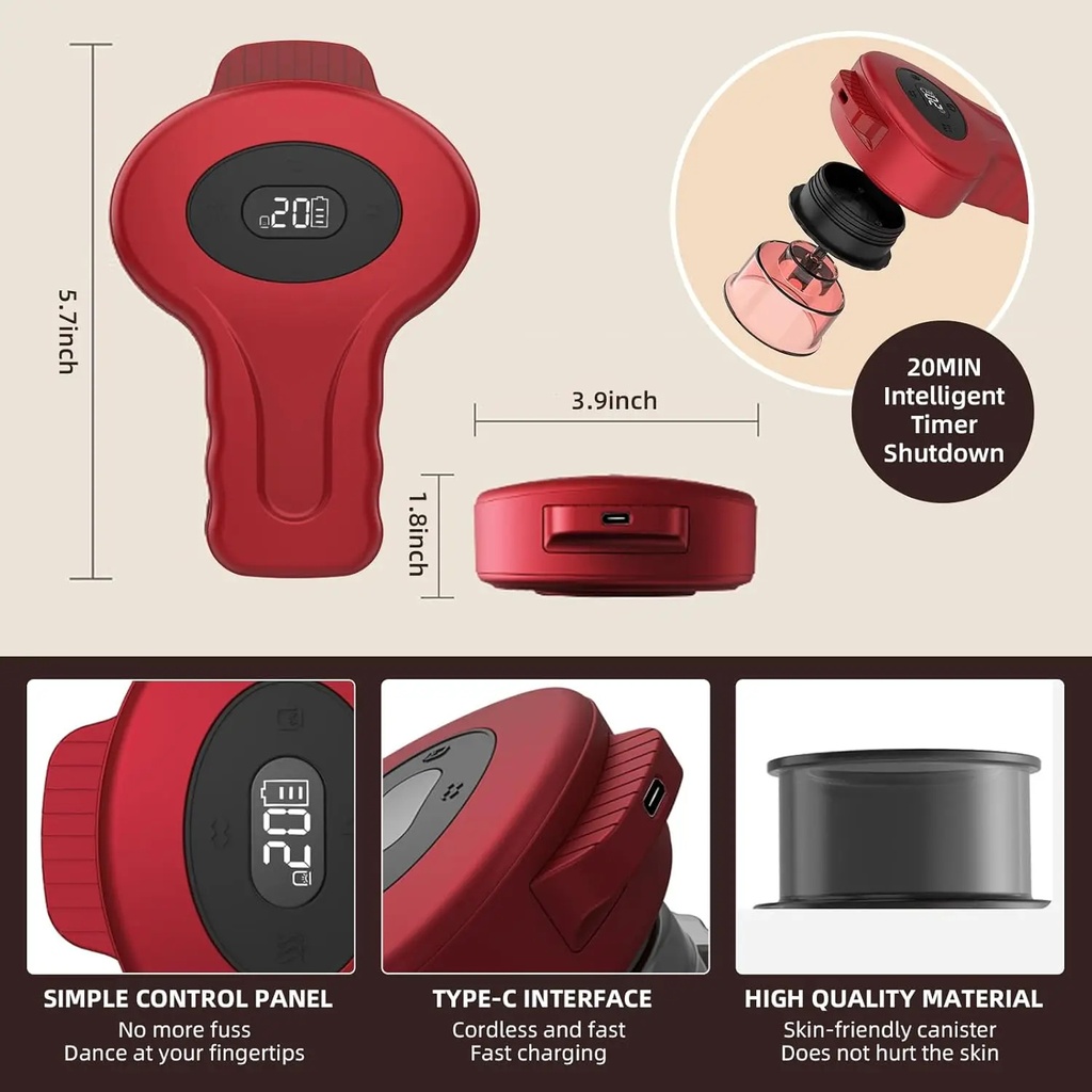 7MD Intelligent Respiratory Cupping Massager with 12 Gear Suction Red Light Therapy Wireless Convenience for Deep Skin Stimulation & Muscle Recovery