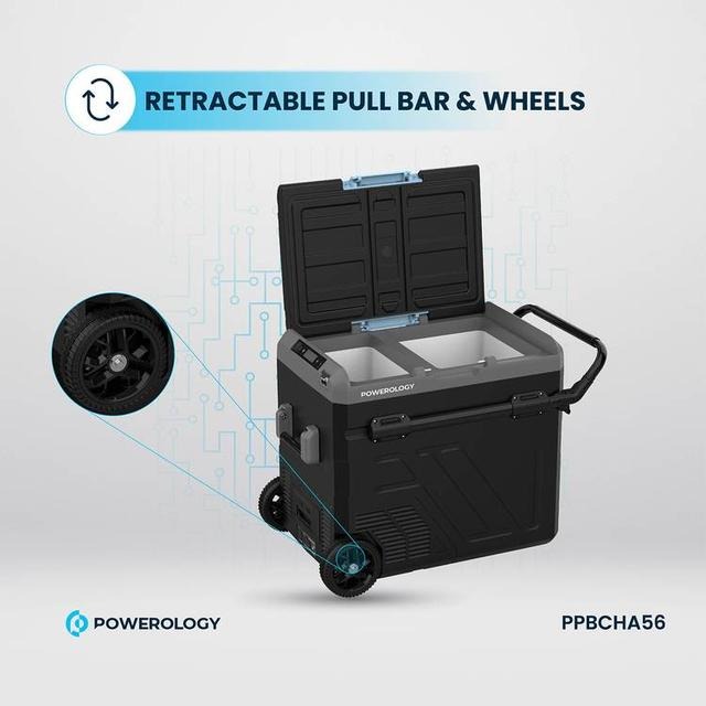 Powerology Dual Compartment Smart Fridge & Freezer 60L Portable Energy Efficient Dual Zone Cooling with 20800mAh Battery - Grey |PP056||PPBCHA56|