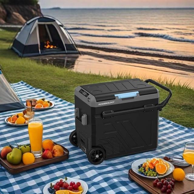 Powerology Dual Compartment Smart Fridge & Freezer 60L Portable Energy Efficient Dual Zone Cooling with 20800mAh Battery - Grey |PP056||PPBCHA56|