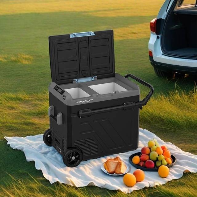 Powerology Dual Compartment Smart Fridge & Freezer 60L Portable Energy Efficient Dual Zone Cooling with 20800mAh Battery - Grey |PP056||PPBCHA56|