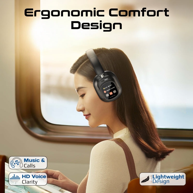 Promate High Definition Hybrid ANC Headphones with Detachable Magnetic LCD Touch Screen Controller |VuTune|