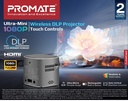 Promate Ultra Mini 1080P Rechargeable Auto Vertical Touch Control Wireless DLP Projector |CubeCast|