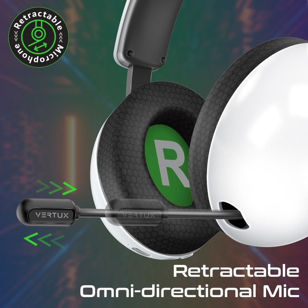Vertux High Performance Tri Mode Connectivity Lag Free Gaming Headset with Retractable Microphone 80 Hours Playback & HD Quality Sound