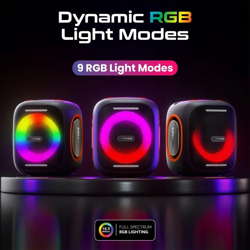 Promate LumiSound™ HD 40W True Wireless Speaker RGB Light Built in Carry Handle Subwoofer and Phone Stand |Strike-40|