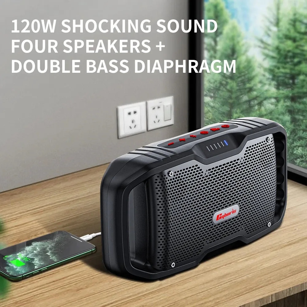 Cyboris 10000mAh 120W Deep Bass Multi Sync and DSP Audio Technology IPX6 Waterproof Powerful Wireless Speaker |Motor Boom X10|