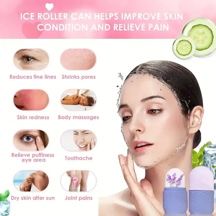 Silicone Ice Face Roller Ball Massager Pore Shrinking Edema Relief Acne Reduction Fine Line Removal Cold Therapy Beauty Tool