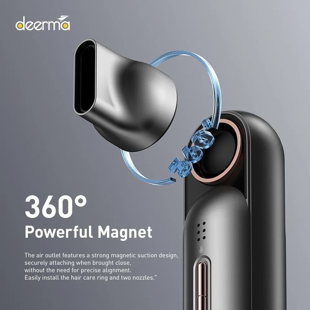 Deerma High Wind Speed Hair Dryer Ionic Technology Columnar Design 200 Million Negative Ion Hair Care 60° Magnetic Suction Wind Nozzle and 12 Dry Mode |DEM-CF35W|