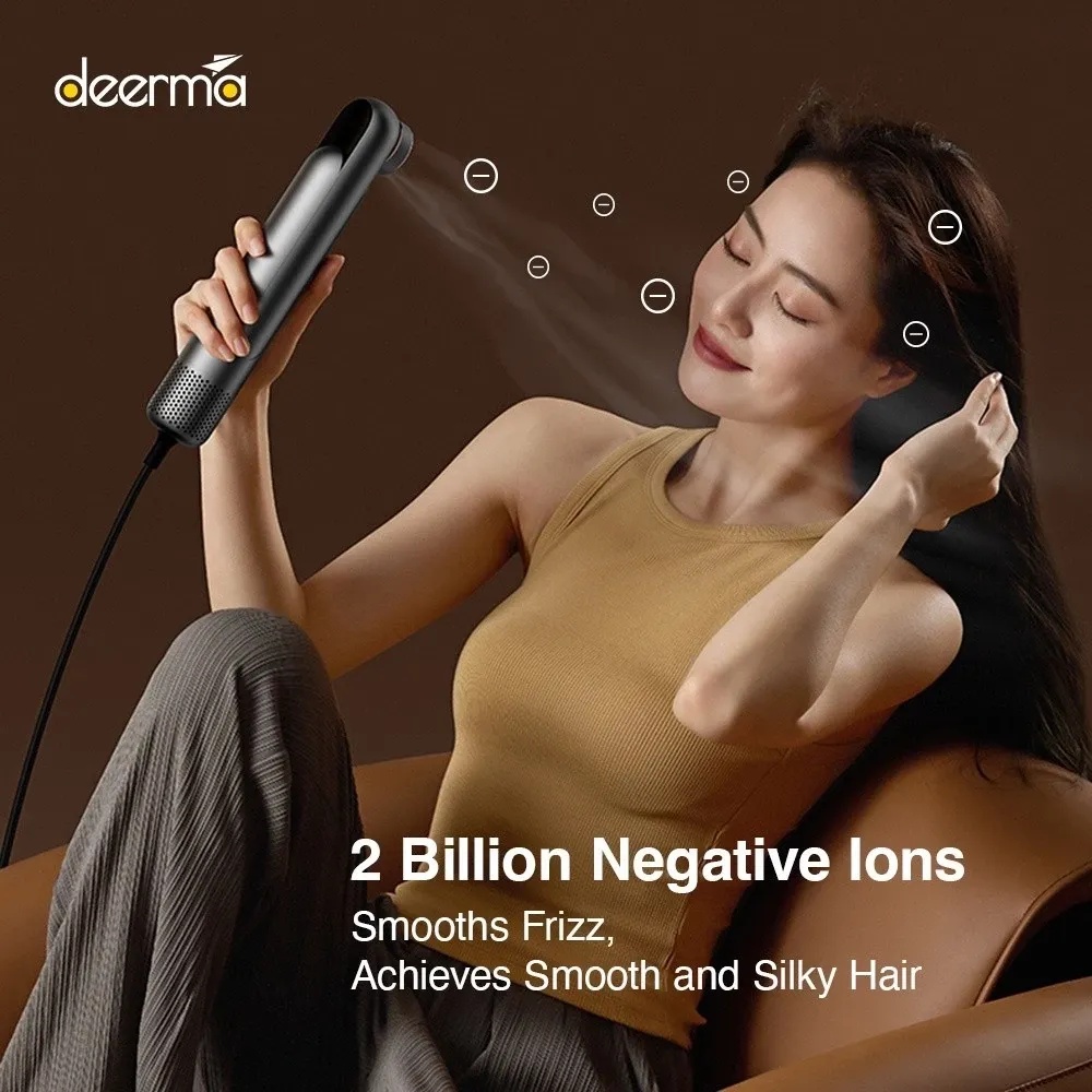 Deerma High Wind Speed Hair Dryer Ionic Technology Columnar Design 200 Million Negative Ion Hair Care 60° Magnetic Suction Wind Nozzle and 12 Dry Mode |DEM-CF35W|
