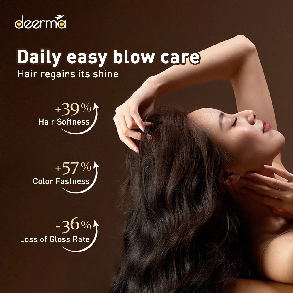 Deerma High Wind Speed Hair Dryer Ionic Technology Columnar Design 200 Million Negative Ion Hair Care 60° Magnetic Suction Wind Nozzle and 12 Dry Mode |DEM-CF35W|