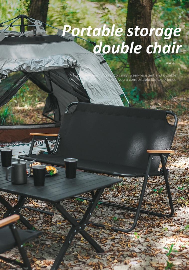 Double Folding Chair Portable Durable High Load Capacity Beech Handrails for Multi Scenario Use