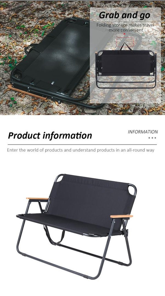 Double Folding Chair Portable Durable High Load Capacity Beech Handrails for Multi Scenario Use