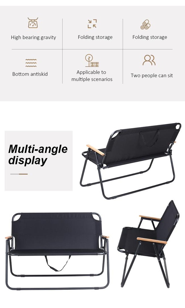 Double Folding Chair Portable Durable High Load Capacity Beech Handrails for Multi Scenario Use