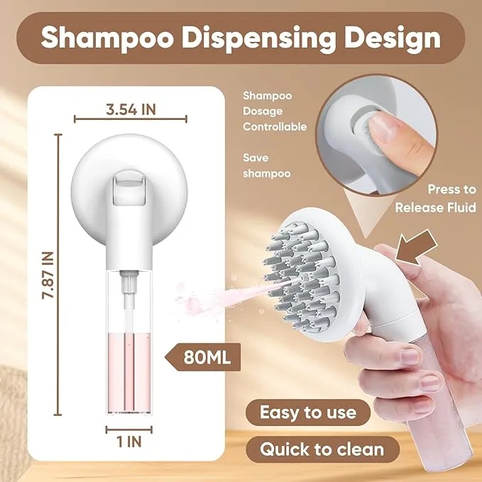 PET Bath Massage Brush 3 in 1 Multifunctional Silicone Grooming Tool with Massage Deep Cleaning & Shampoo Dispenser